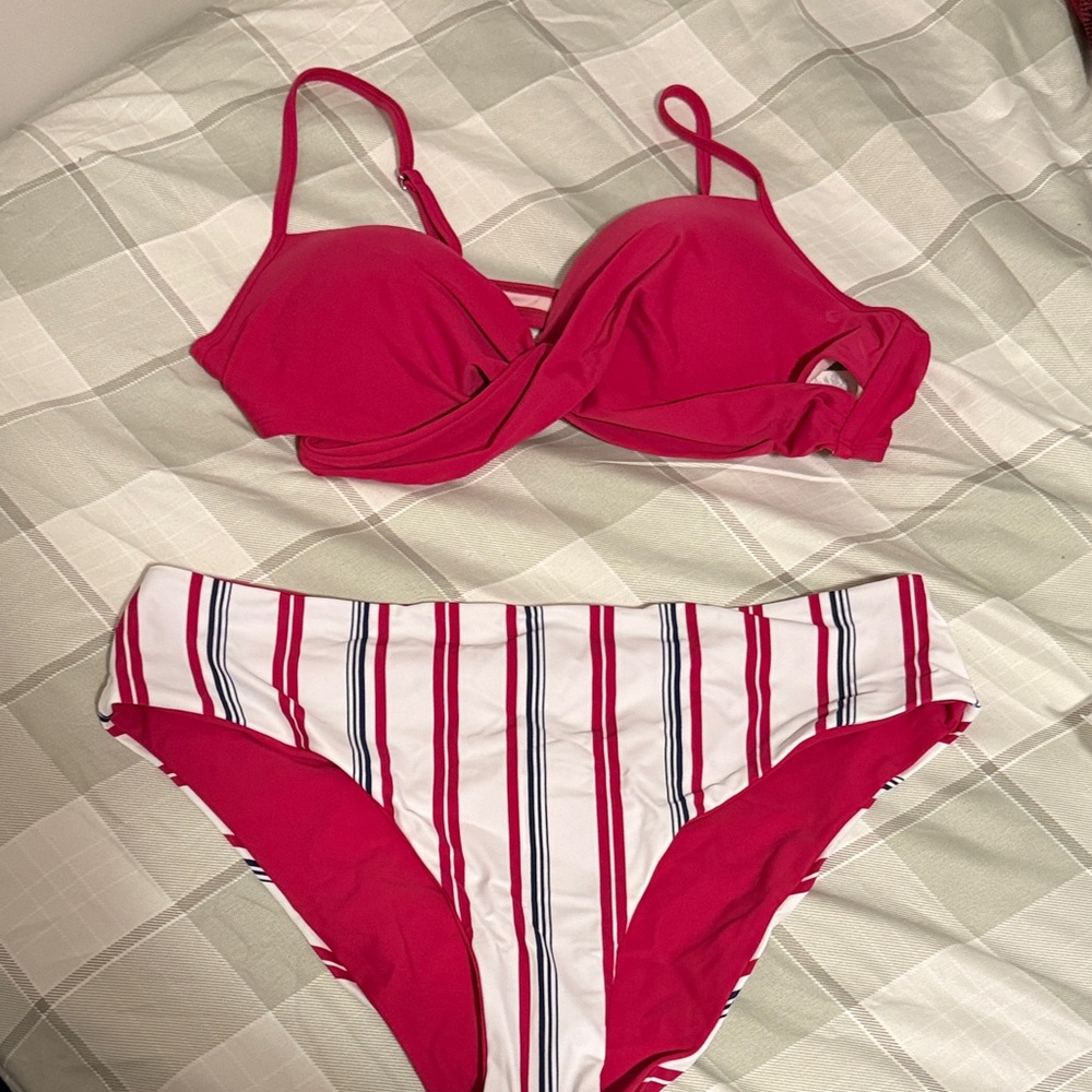 Cupshe Red & White Striped Two-Piece Bikini